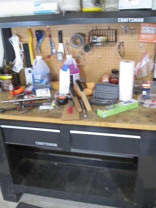 lot 277 image: Craftsman Metal Workbench with Lighted Overhead & Pegboard