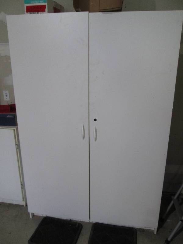 lot 302 image: Large White Double-Door Pantry Cabinet