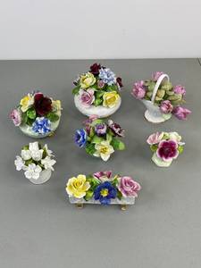 lot 447 image: Vintage Bone China Flower Figurine Decor Lot - 7 Pieces, England