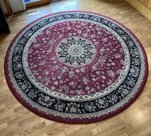lot 454 image: Royal Elegance 94.4-Inch Round Area Rug, Red Floral Medallion