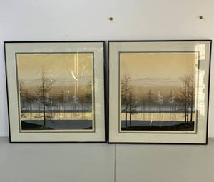 lot 123 image: Virgil Thrasher Signed Numbered Print Set, Framed, 27x28 Inches