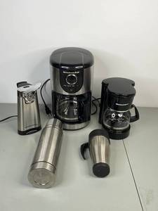 lot 149 image: Small Kitchen Appliances Lot - Coffee Makers, Can Opener, Thermoses (5 Pc)