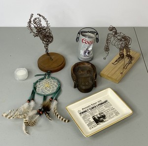 lot 412 image: Eclectic Home Decor Lot - Sculptures, Tray, Dreamcatcher & More