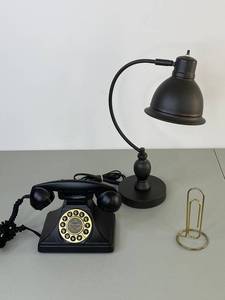 lot 416 image: Office Accessory Set Desk Lamp, Rotary-Style Phone, Metal Letter Holder