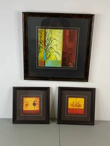 lot 425 image: Set of 3 Framed Art Prints - Abstract and Dance Motifs, Various Sizes