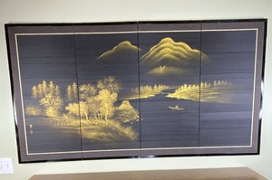 lot 17 image: Japanese Silk Screen Panel Print, 66 x 36 Inches