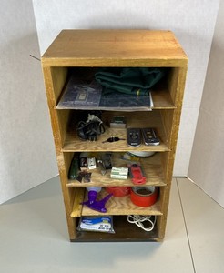 lot 53 image: Wood Shelf With Contents (27 x 13.5 x 12 in.)
