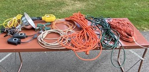 lot 164 image: Assorted Extension Cords, Timers, Switches, and Utility Lamps