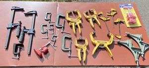 lot 183 image: Assorted Woodworking Clamp Hand Tool Lot - Quick Release, C-Clamps, 90-Degree