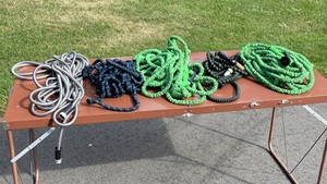 lot 184 image: Assortment of Garden Hoses and Sprayers (5 Pieces)