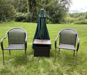 lot 254 image: 2 Chair and Table Patio Set with Umbrella