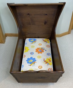 lot 347 image: Vintage Handmade Solid Wood Baby Cradle with Mattress & Blanket