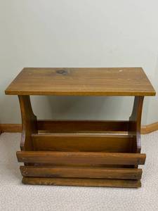 lot 392 image: Wood Magazine Rack Table 23.5W x 11.5D x 21H