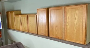 lot 397 image: Set of 4 Solid Oak Wall Cabinets - Multiple Sizes
