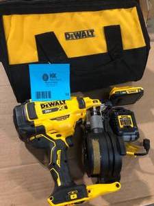 lot 19 image: DEWALT 20V MAX Lithium-Ion 15-Degree Electric Cordless Roofing Nailer Kit with 2.0Ah Battery Charger and Bag  Customer Returns See Pictures