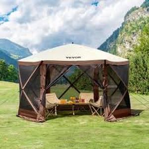 lot 29 image: VEVOR Pop Up Gazebo 11.5 ft. x 11.5 ft. Tent Pop-Up Screen Tent 6-Sided Canopy Sun Shelter with Removable Privacy Wind Cloths    Customer Returns See Pictures