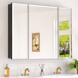 lot 39 image: WELLFOR ROSA 24 in. W x 30 in. H Rectangular Aluminum Tri-View Medicine Cabinet with Mirror, Adjustable Shelves, Left Open Customer Returns See Pictures