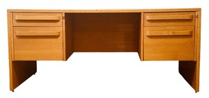 lot 32 image: Vintage Wooden Office Desk with 2 Drawers and 2 Filing Cabinets