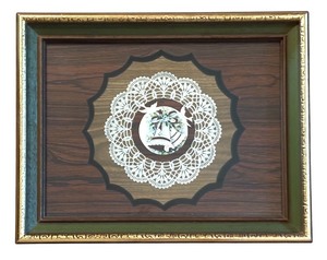 lot 36 image: Vintage Framed Tray with Wedding Bells Design Under Glass, 14 Inch