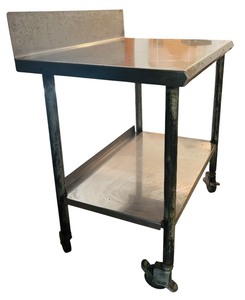 lot 73 image: Vintage Stainless Steel Portable Table with Two Shelves