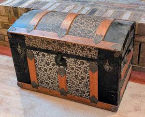 Antique Metal Dome Top Steamer Trunk