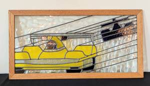 lot 22 image: Vintage Stained Glass Race Car Panel