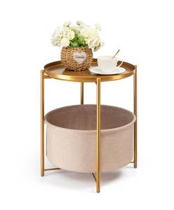 lot 206 image: Danpinera Round Side Table with Fabric Storage Basket with Removable Tray Top $39.99 Retail - Brand New