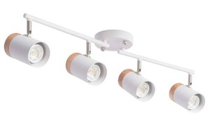 lot 230 image: Modern 4 Light Track Lighting 32 Natural Solid Wood Flexible Arm LED Bulbs $79.99 Retail - Brand New