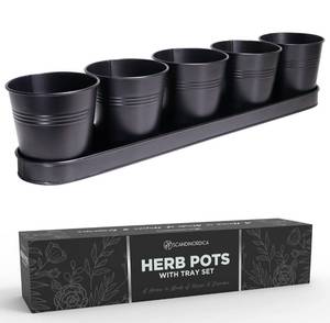 lot 233 image: Scandinordica Black Herb Planter 5 Pots with Drainage Holes and Tray Black - Brand New
