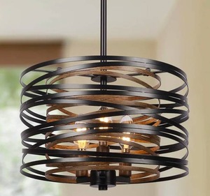 lot 244 image: Farmhouse Chandelier for Dining Room 12.6 Metal Hanging Fixture Rustic Drum $79.99 Retail - Brand New