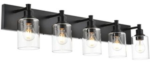 lot 247 image: Vanity Light Fixture Black 5 Light Black Lights with Clear Glass $99.99 Retail - Brand New