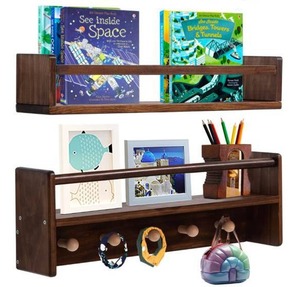 lot 282 image: 24 Deep Walnut Book Shelves with Hooks Set of 2 $39.99 Retail - Brand New
