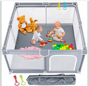 lot 283 image: Todale Baby Play Pen 50 x 50 with Gate and Anti Slip Base Gray $59.99 Retail - Brand New