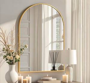 lot 306 image: Arched Wall Mirror Brushed Gold 24 x 36 $69.99 Retail - Brand New