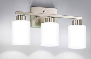 lot 312 image: Brushed Nickel 3 Light Fixture Modern Vanity Light $49.99 Retail - Brand New