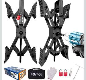 lot 328 image: Camper X Shaped Wheel Chock Stabilizer $99.95 Retail - Brand New
