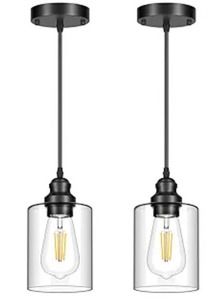 lot 336 image: 2 Pack Modern Black Pendant Lighting Clear Glass for Ceiling $39.99 Retail - Brand New