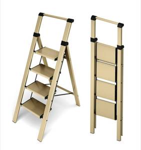 lot 359 image: 4 Step Foldable Aluminum Step Ladder with Handgrip Gold $119.99 Retail - Brand New