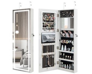 lot 362 image: Jewelry Cabinet with Mirror Jewelry Armoire LED Lights Organizer $169.99 Retail - Brand New