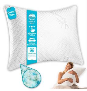 lot 364 image: Adjustable Shredded Memory Foam Bamboo Pillow Queen Size $39.99 Retail - Brand New