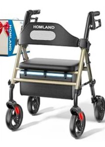 lot 237 image: Homeland Foldable Rollator Walker with Seat for Seniors 8 Wheels Gold $159.99 Retail - Brand New
