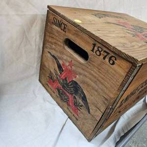 lot 59 image: Vintage Budweiser Wooden Crate Box, with bottle Cap Checkers with original caps, Centential 1876-1976,