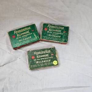 lot 67 image: Remington 1950s Kleanbore 30.06, 2 full Boxes, 1 empties