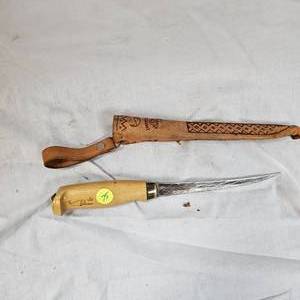 lot 75 image: Original J Marttini Finland Rapala Fillet Knife in Leather Sheath