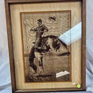 lot 78 image: Rare Vintage Frederic Remingtons Cowboy on Bucking Horse Western Art