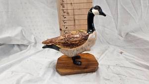 lot 241 image: Hand Carved Canada Goose Sculpture with Base