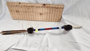 lot 233 image: Native American LanceDance Stick, Plains Indian Style,with feathers and fantastic Bead Work