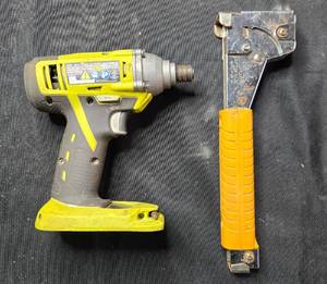 lot 24 image: Ryobi Cordless Impact Driver and Heavy Duty Staple Hammer