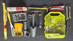 lot 37 image: Mixed Hand Tools and Drill Bits Collection with Toolbox