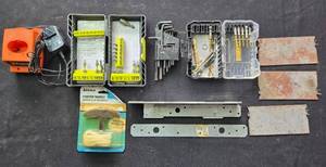 lot 38 image: Mixed Lot of Hand Tools, Drill Bits, Charger, and Hardware